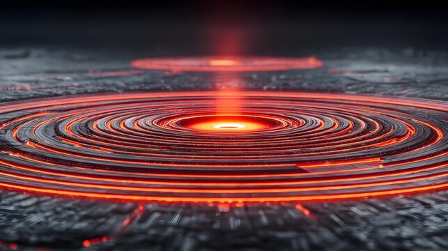 rings orbiting around glowing core, sci fi energy concept, dark background