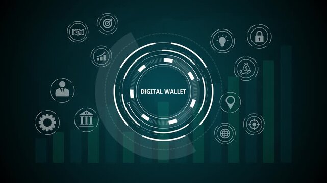 Secure online digital wallet payment application symbol illustrating contactless fintech money transfers and mobile banking services.4k quality animation video