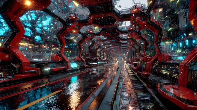 made of hexagonal shapes, depth perspective, sci fi aesthetic