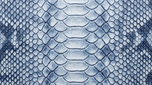 Blue and white genuine leather texture with an exotic reptile imitation pattern and matte surface.