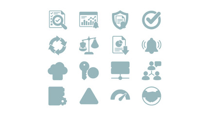 Fototapeta premium Set of 16 vector icons representing business, data analysis, security, and management concepts, perfect for digital platforms
