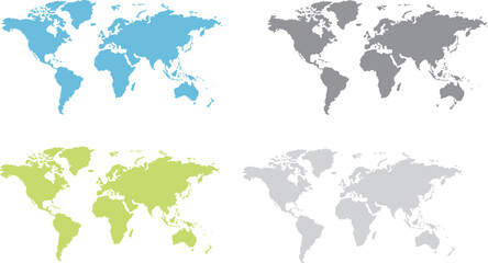 World Map Vector Set: Blue, Green, Gray, Light Gray Continents © salar