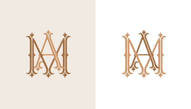 AM MA initials logo designed in a luxury wedding style. Romantic monogram for invitations, wedding stationery and family celebrations.