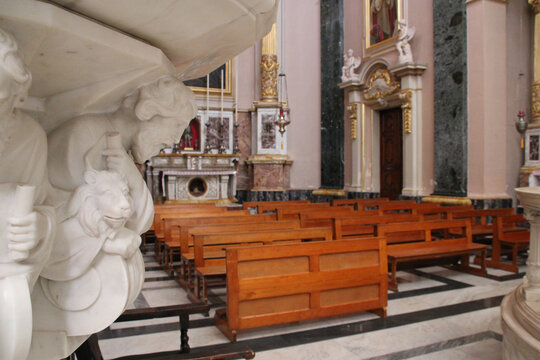 sculpted pulpit and chapel in a church (our lady of victories) in senglea in malta 