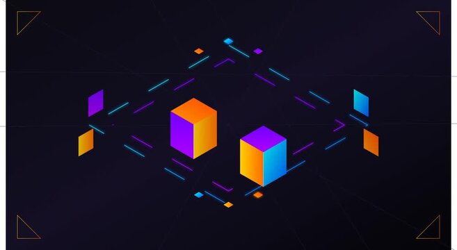 Abstract isometric data cubes with digital network connections and hud animation