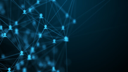 Futuristic blue people network, cyber social media connection user nodes with right copy space for corporate presentation. © MOTION ARF
