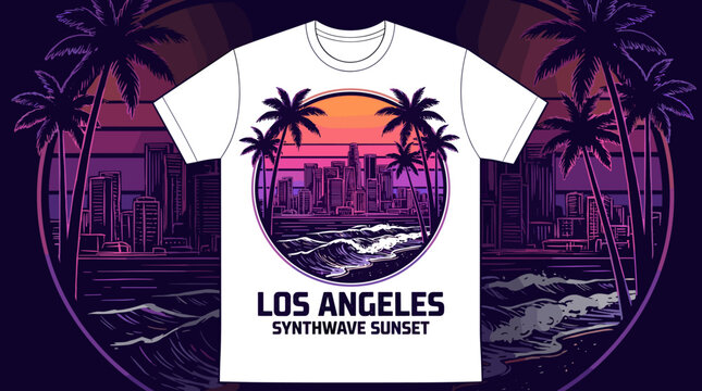 Los Angeles Synthwave Sunset T Shirt.
