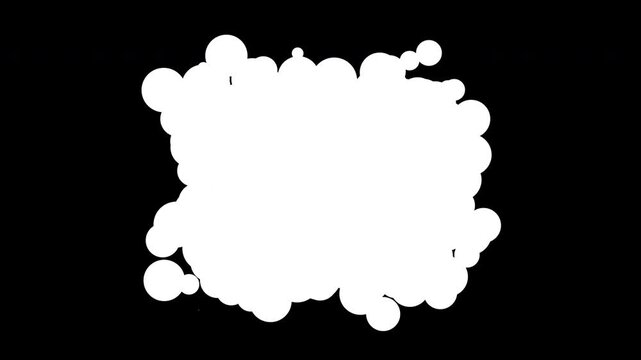 A playful blob shape changing and multiplying in the center of a dark frame. Made to be used as a liquid matte transition element or spooky cartoon background cloud.