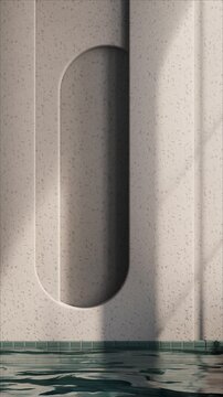 Vertical Looping Video of Minimalist Arch Niche with Rippling Water and Tiles
