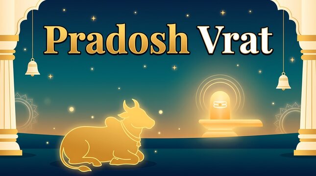 Pradosh vrat illustration with lord shiva lingam and nandi bull