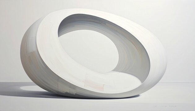"Minimalist 3D torus shape, soft matte finish, monochrome white and off-white, subtle depth of field."
