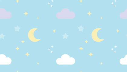 Naklejka premium Clouds and crescent moons in a repeating design on a light background.