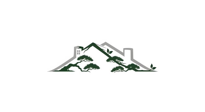 Mountain house logo with trees