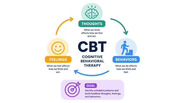 Cognitive Behavioral Therapy Diagram Depicting CBT Framework.