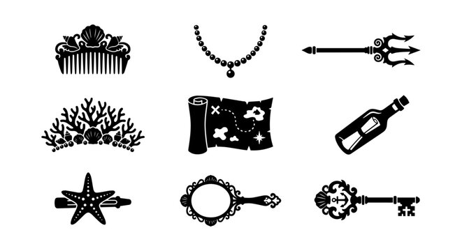 Pirate icon set, silhouette, white background