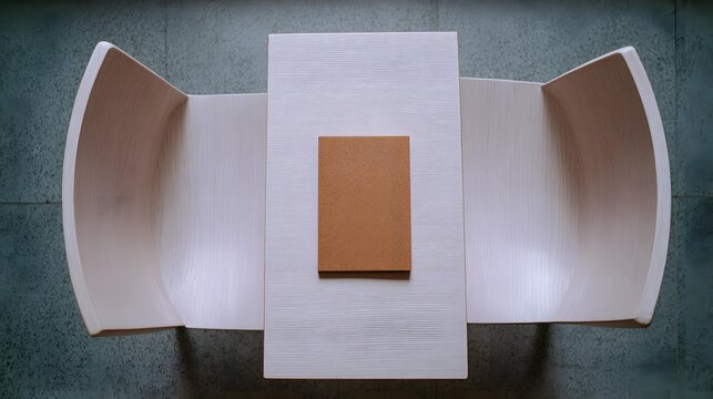 with one closed notebook placed precisely in center on clean desk