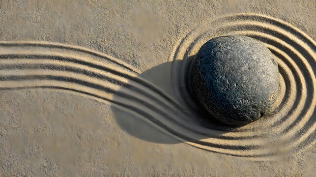 centered on smooth sand surface with delicate shadow and zen simplicity