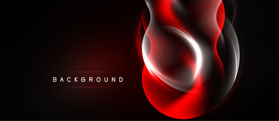 Naklejka premium Abstract red swirl design over black background. Bright light accentuates curves, creating dynamic visual effect. Modern, sleek presentation.