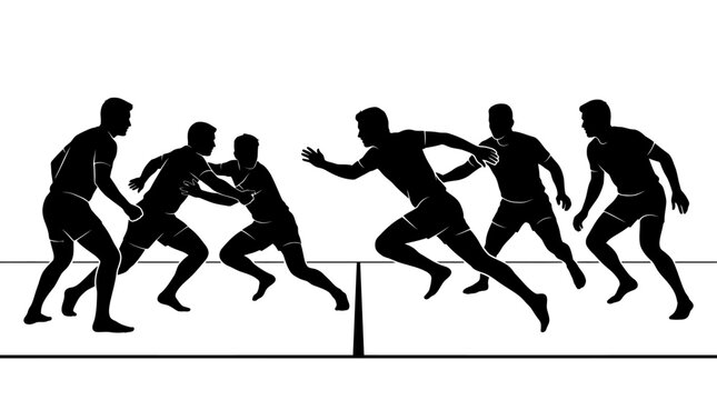 Kabaddi Sport Silhouette: Players in Action on White Background