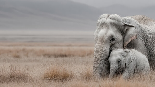 Gentle giants A tender moment between an elephant mother and her calf.