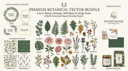 Vintage floral postage stamp set Christmas greeting vector illustration with flowers, trees, seasonal holiday decoration pattern design © Rizky