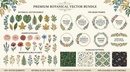 Naklejka premium Vintage floral Christmas card set vector design with flowers, patterns, ornaments and festive holiday labels