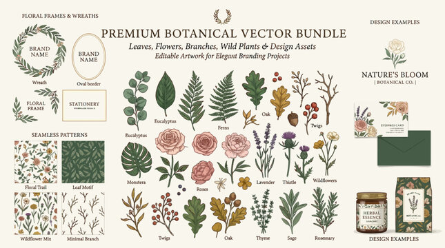 Vintage floral postage stamp set Christmas greeting vector illustration with flowers, trees, seasonal holiday decoration pattern design