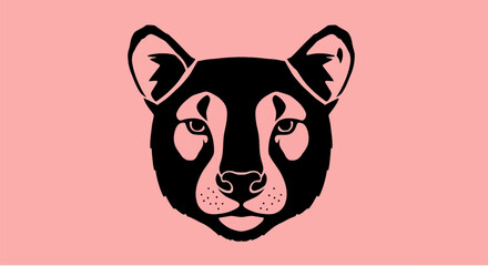 Stylized wild cat face portrait in black and pink © Syahrul