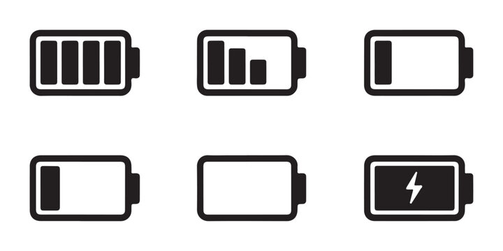 Horizontal battery charge level indicators for electronic device interface and user dashboard UI.