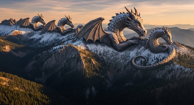 Dragon statues on mountain ridge