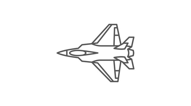 Fighter jet aircraft top down view line icon.