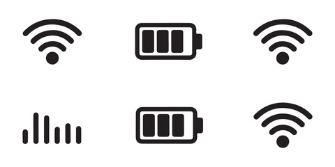 Battery and wireless signal vector icons set for phone status bars or other display elements. © Habib Stocker