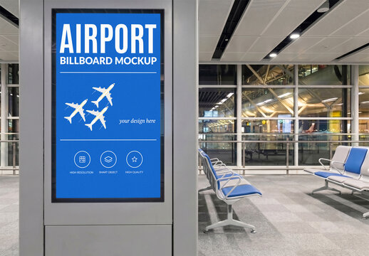 Vertical Poster Mockup in Modern Airport Terminal Area