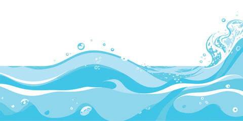 Abstract blue and green water wave splash background vector illustration. Vibrant cartoon ocean wave vector with splash and foam on white background, water wave, kids themes, and digital art. © MD AL AMIN