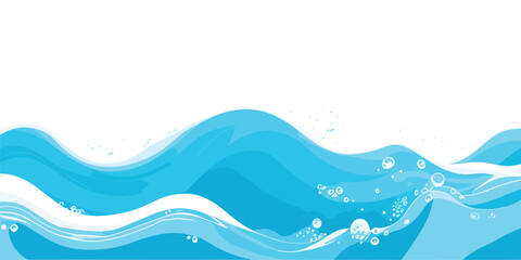 Fototapeta premium Abstract blue water wave splash and bubbles vector background. Abstract blue ocean wave splash background with flowing water curves vector design.