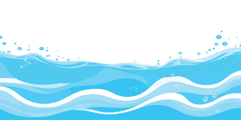 Abstract blue water wave splash background vector illustration. Vibrant cartoon ocean wave vector with splash and foam on white background, water wave, kids themes, and digital art. © MD AL AMIN