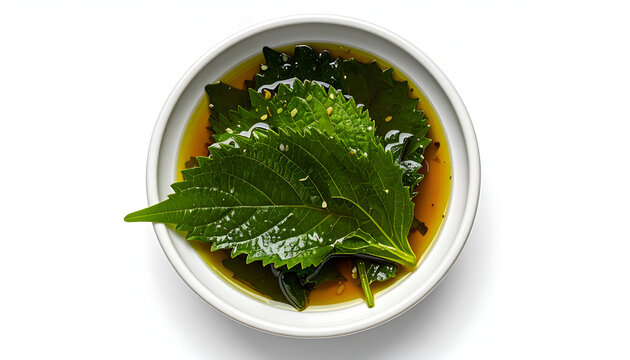 Traditional Korean seaweed soup miyeok guk in white ceramic bowl healthy organic culinary food mockup