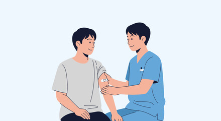 Obraz premium Doctor applying bandage on patient's arm, illustration