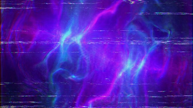 Futuristic cyber energy backdrop with distorted purple vhs scanlines