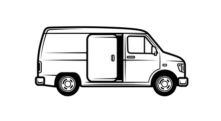 Fototapeta premium Black and White Line Art Illustration of a Cargo Delivery Van