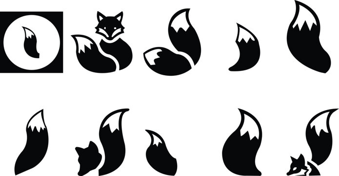 silhouette nature fox tail drawing icons and set of graphics nature elements. isolated on transparent background.