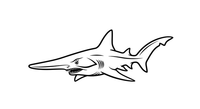 Black and White Line Art Illustration of a Goblin Shark