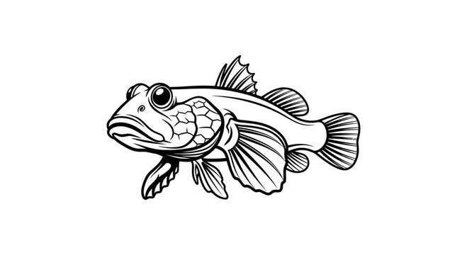 Black and White Line Art Illustration of a Mudskipper Fish