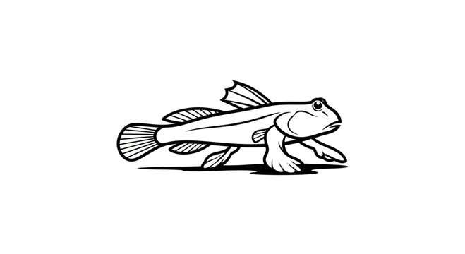 Black and White Line Art Illustration of a Mudskipper Fish