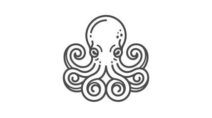 Detailed line art octopus symbol with curly tentacles. © saukul