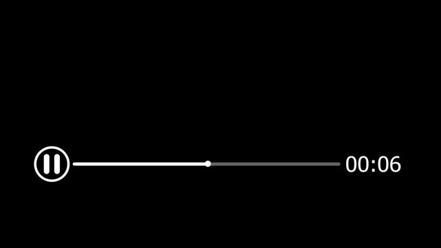 audio player progress bar timer animation on black background,audio streaming interface motion background,podcast player progress indicator motion graphic.