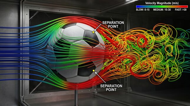 Computational fluid dynamics simulation graphic rendering multi colored thermal temperature matrix currents enveloping a fast