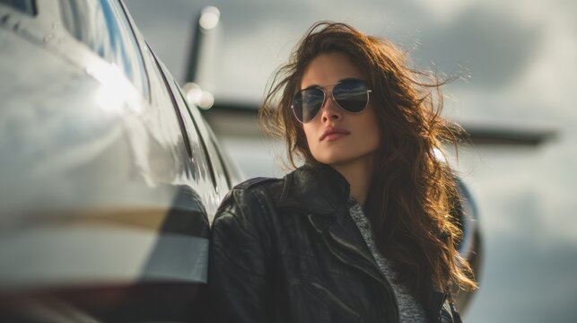Woman near airplane