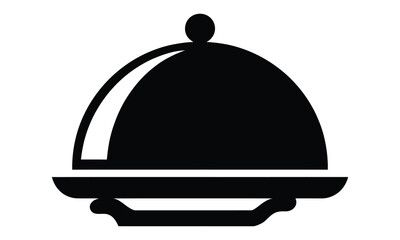 Fototapeta premium Cloche food tray serving icon vector illustration with restaurant catering hospitality illustration silhouette isolated culinary presentation