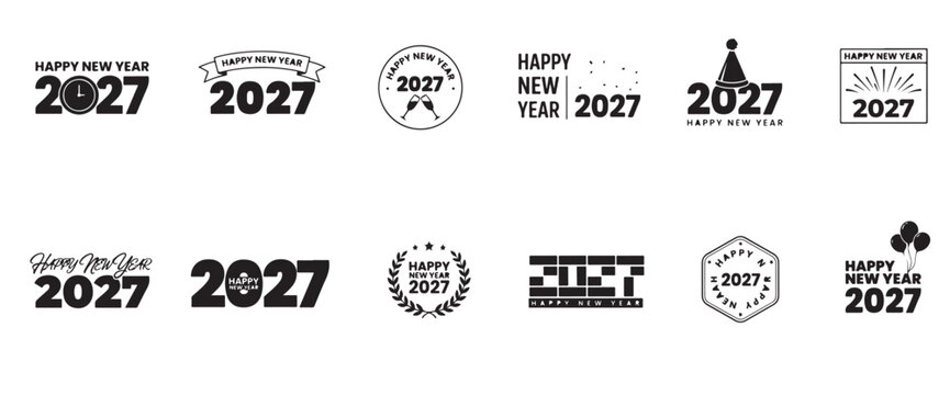 Happy New Year 2027 Typography and Logo Design Collection